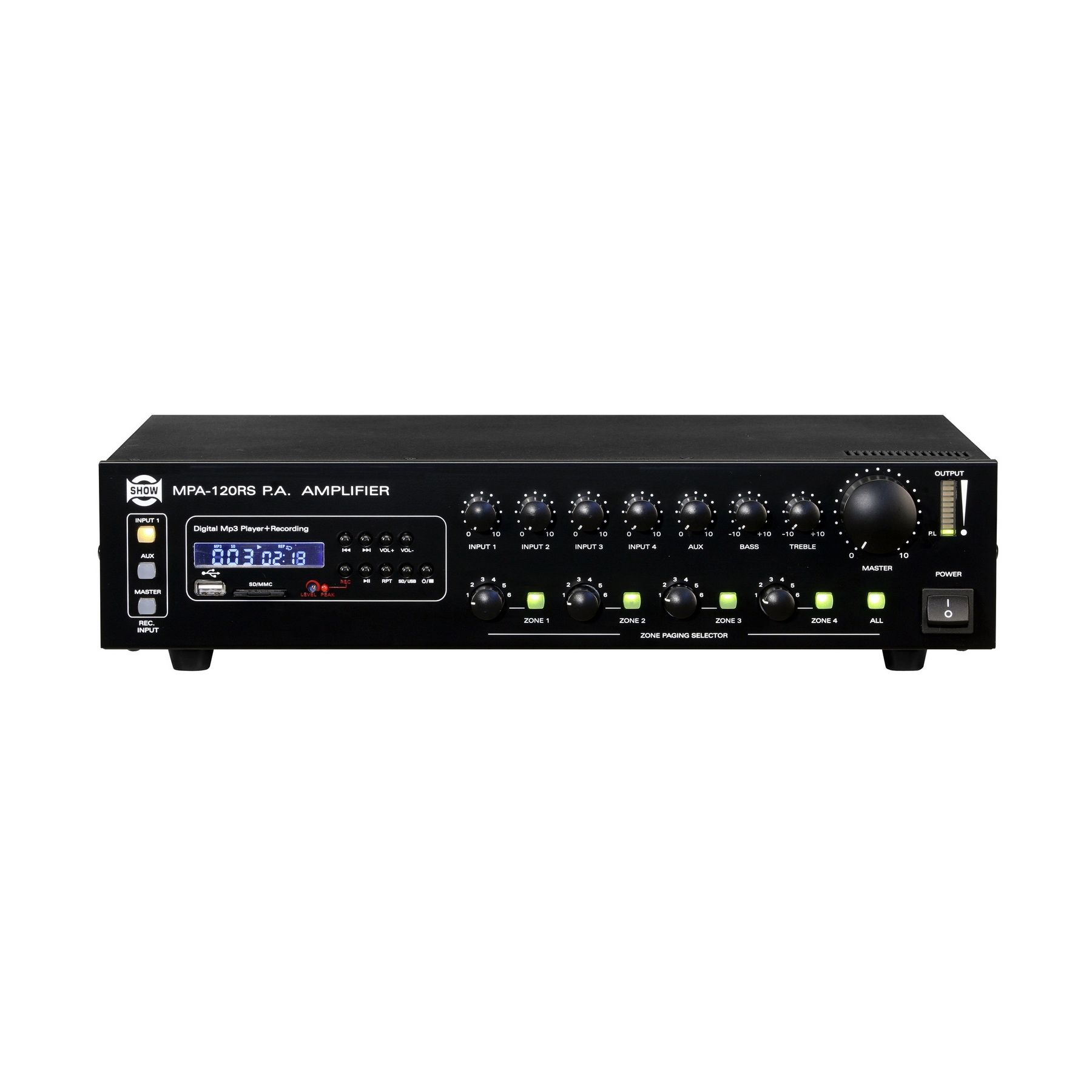 SHOW MPA-120RS - .  120,DC24,25/70/100, MP3-,4micline+aux, 4 