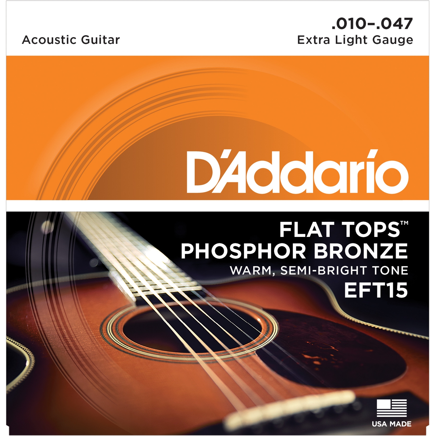 D'ADDARIO EFT15 - струны для акустической гитары, фосфор/бронза, полир, Extra Light 10-47*