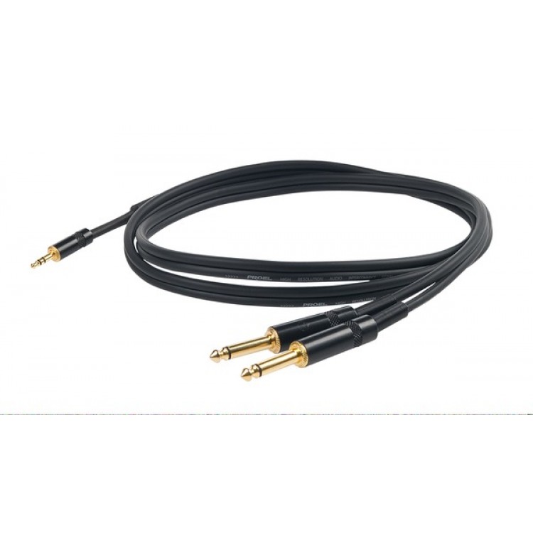 PROEL CHLP170LU15 - сценический кабель, 2 х 6,3 джек моно <-> 3.5 джек стерео, длина - 1.5м
