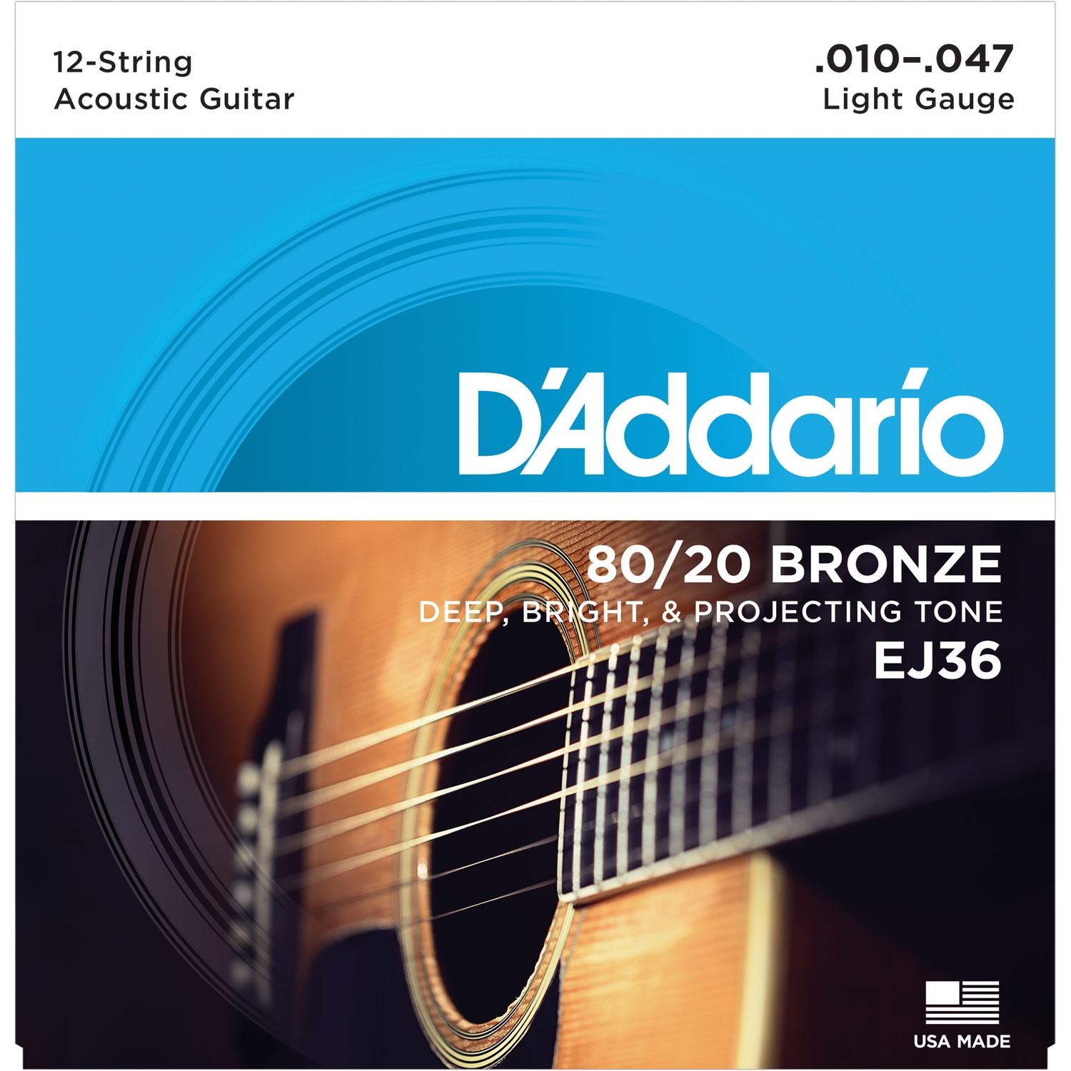 D'ADDARIO EJ36 - струны для 12-струнной гитары, бронза 80/20, Light 10-47